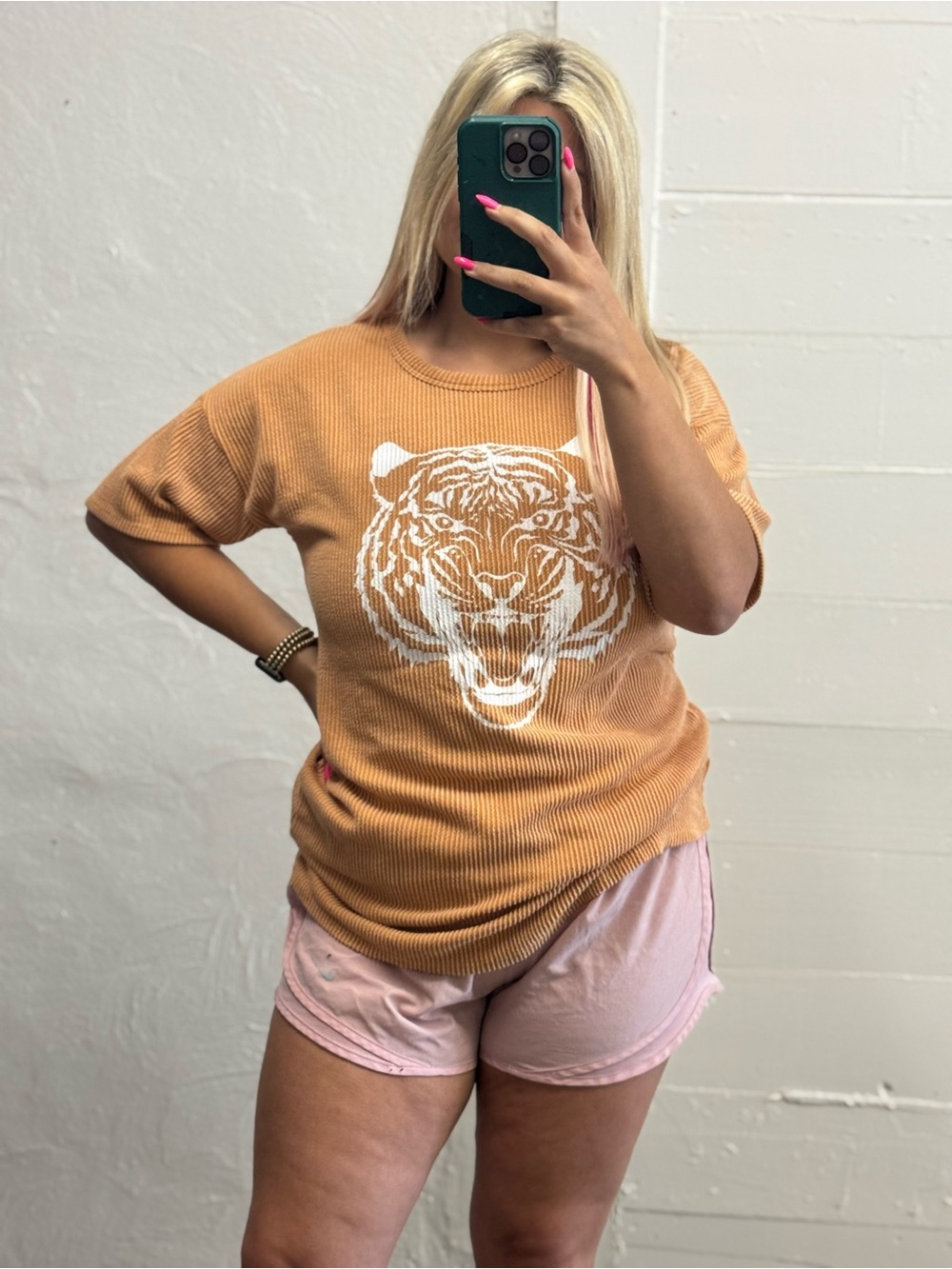 Ribbed Knit Tiger Graphic Top